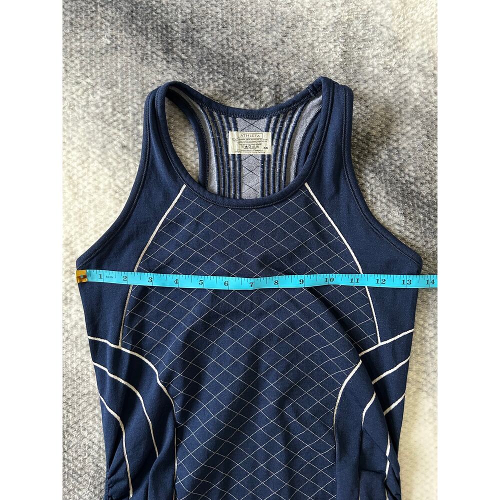 Athleta Finish Fast Line Ruched White Navy Tank Top Size XS Gym Yoga Workout - Picture 6 of 8